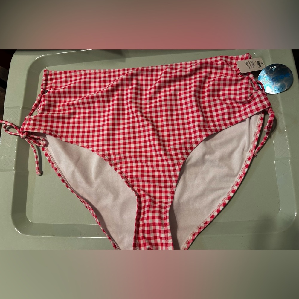 Decree Size XXL “Chasing Summer” Pink/White Checkered Bikini Bottom NWT